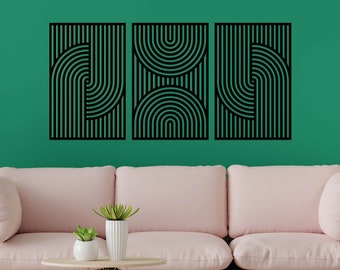 Mid Century Geometric Décor, Retro Mid Century, 3D Wall Décor, Abstract Wooden Wall Art Set of 3