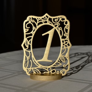 Gold Table Numbers for Wedding | Wedding Table Numbers | Wood Table Numbers | Laser Cut Table Numbers With Base