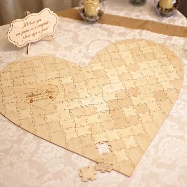 Wooden puzzle for guestbook signatures at wedding in shape of tree heart rectangle, alternative guestbook,guestbook, guest book, wedding