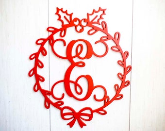 Holiday Front Door Hanger Letter, Holiday Wreath Custom Single Letter Monogram, Door Monogram, Holiday Gift, Christmas Gift