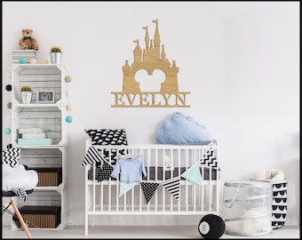 Personalized Disney Castle, Wooden Name sign, Princess Name Sign,  Nursery Decor, Wall Hanging, Disney Decor, Wall Art Princess Art