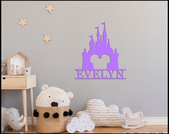 Personalized Disney Castle, Wooden Name sign, Princess Name Sign,  Nursery Decor, Wall Hanging, Disney Decor, Wall Art Princess Art