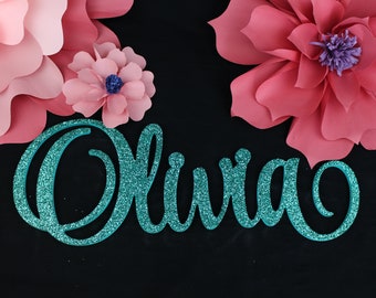 Glitter Wood Name Sign Wall hanging - Decoración del nombre del dormitorio - Gold Silver Glitter Name Cutouts