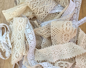 Vintage Cotton Clunny Lace Trim Assorted Mix White/Beige/Cream. Beautiful Bundle