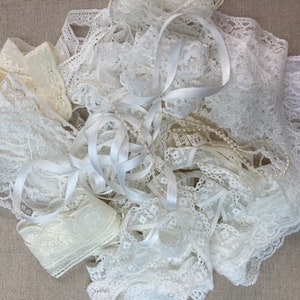 1 Conjunto de encaje y cinta color crema perlado vintage Hermosa calidad y diseño