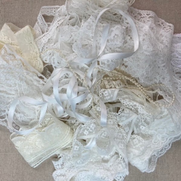 1 Conjunto de encaje y cinta color crema perlado vintage Hermosa calidad y diseño