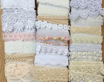20 Pieces Shabby Chic Vintage Guipure  Lace & Crochet Snippet  Trim Bundle . Beautiful Quality and Designs