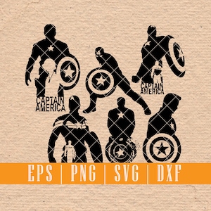 Silhouette di Capitan America / Decalcomanie in vinile stampabili per maglietta / Supereroi SVG EPS PNG