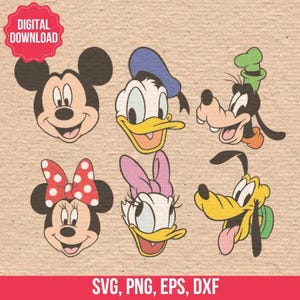 Micky und Freunde Vektor Cliparts und Schnitt Dateien in EPS SVG DXF für Silhouette Studio & Cricut Instant Download