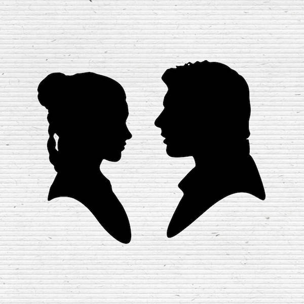 Download Han Solo and Princess Leia Star Wars Silhouette SVG ...