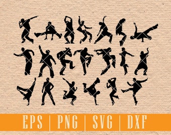 Male Dancers Silhouette: SVG EPS PNG Cut Files (Digital Download)