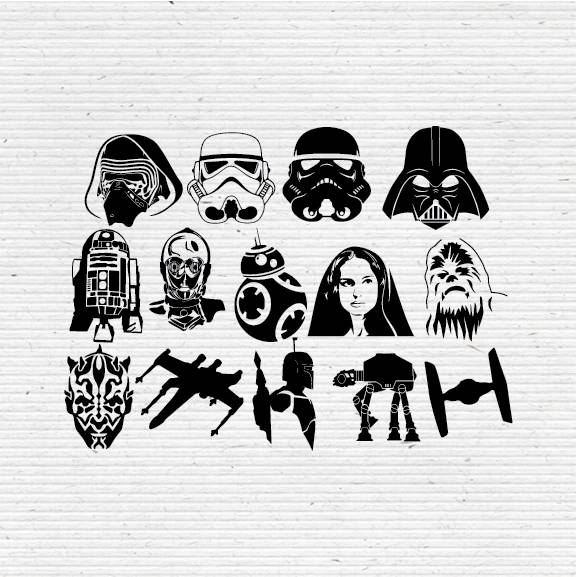STAR WARS キャラクターシルエット スターウォーズ スターウォーズのシルエットと要素、SVG カッティング ファイル、印刷