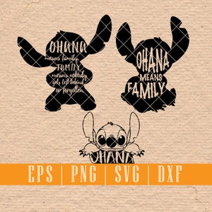 Stitch Ohana Quote Silhouette | Ideal for T-shirt Prints, Scrapbooking, Wall Decals | EPS SVG DXF