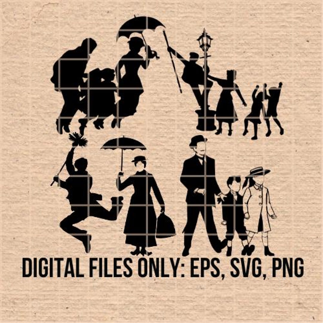 Mary Poppins Silhouette | Printables | EPS SVG PNG | Cricut Silhouette ...
