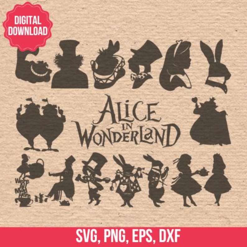 Alice in Wonderland Silhouette Vector Cut Files (svg, Eps, Dxf, Png ...