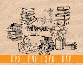 Grafica di libri disegnati a mano: SVG, EPS, PNG (download digitale)