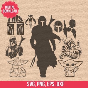 Mandalorian Grogu Silhouette Vector Cliparts SVG PNG EPS for Silhouette Studio & Cricut Instant Download
