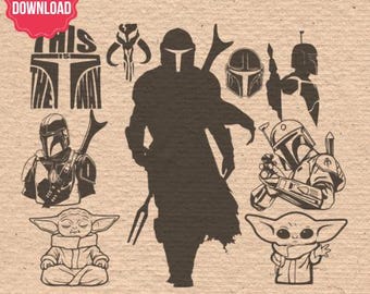 Mandalorian Grogu Silhouette Vector Cliparts SVG PNG EPS for Silhouette Studio & Cricut Instant Download