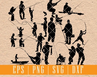 Fishing Silhouette Clipart | Ideal for T-shirt Prints, Scrapbooking, Wall Decals | EPS SVG DXF