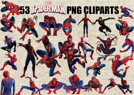 Spiderman Cliparts, 53 Images in 300 PPI PNG Transparent Background, Printable Digital Graphics