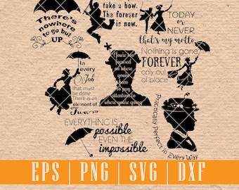 Cytaty Mary Poppins w formacie SVG: inspirująca sztuka, sylwetka i Cricut (pobieranie cyfrowe)