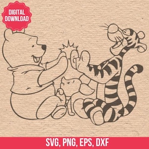 Winnie, Tigger and Piglet Digital Cliparts in EPS PNG SVG for Silhouette Studio & Cricut Instant Download