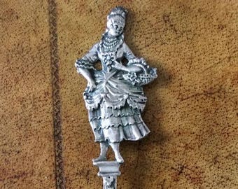 Sterling  Silver Bonbon Spoon with Pretty Mademoiselle French Lady
