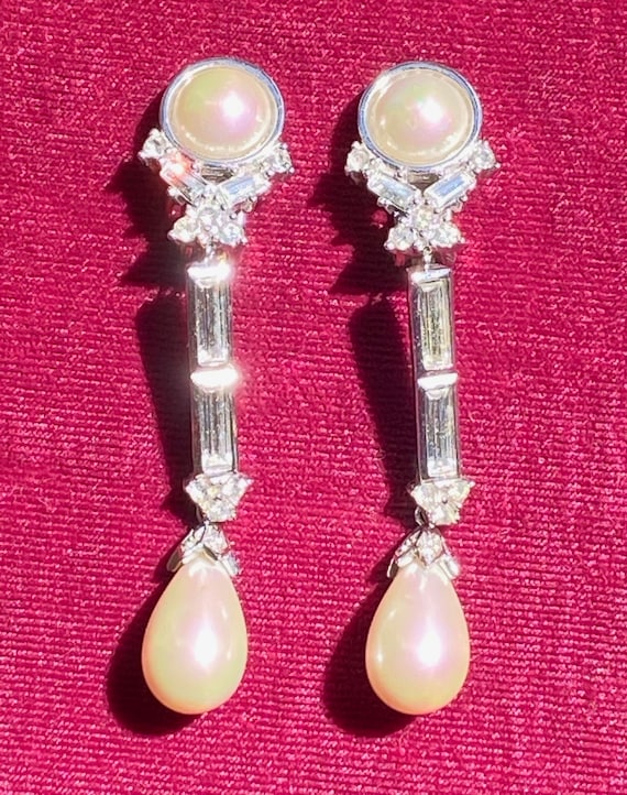 Christian Dior Costume Earrings Pearl & Crystal - image 1