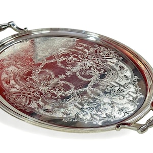 Christofle France Silver Tray Engraved Silver Plate