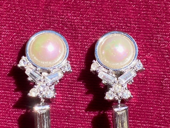 Christian Dior Costume Earrings Pearl & Crystal - image 3