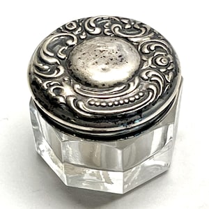 STERLING Silver Top Crystal Antique Make Up Jar