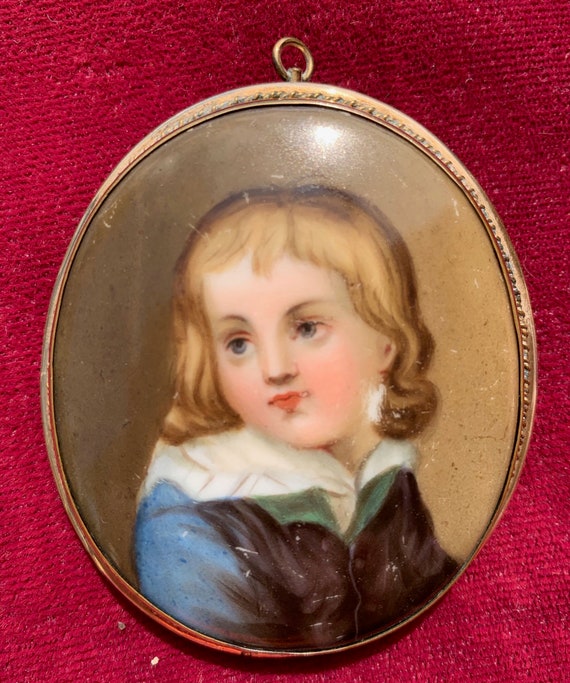 Antique Miniature Portrait Pendant/ Brooch. Boy, 1