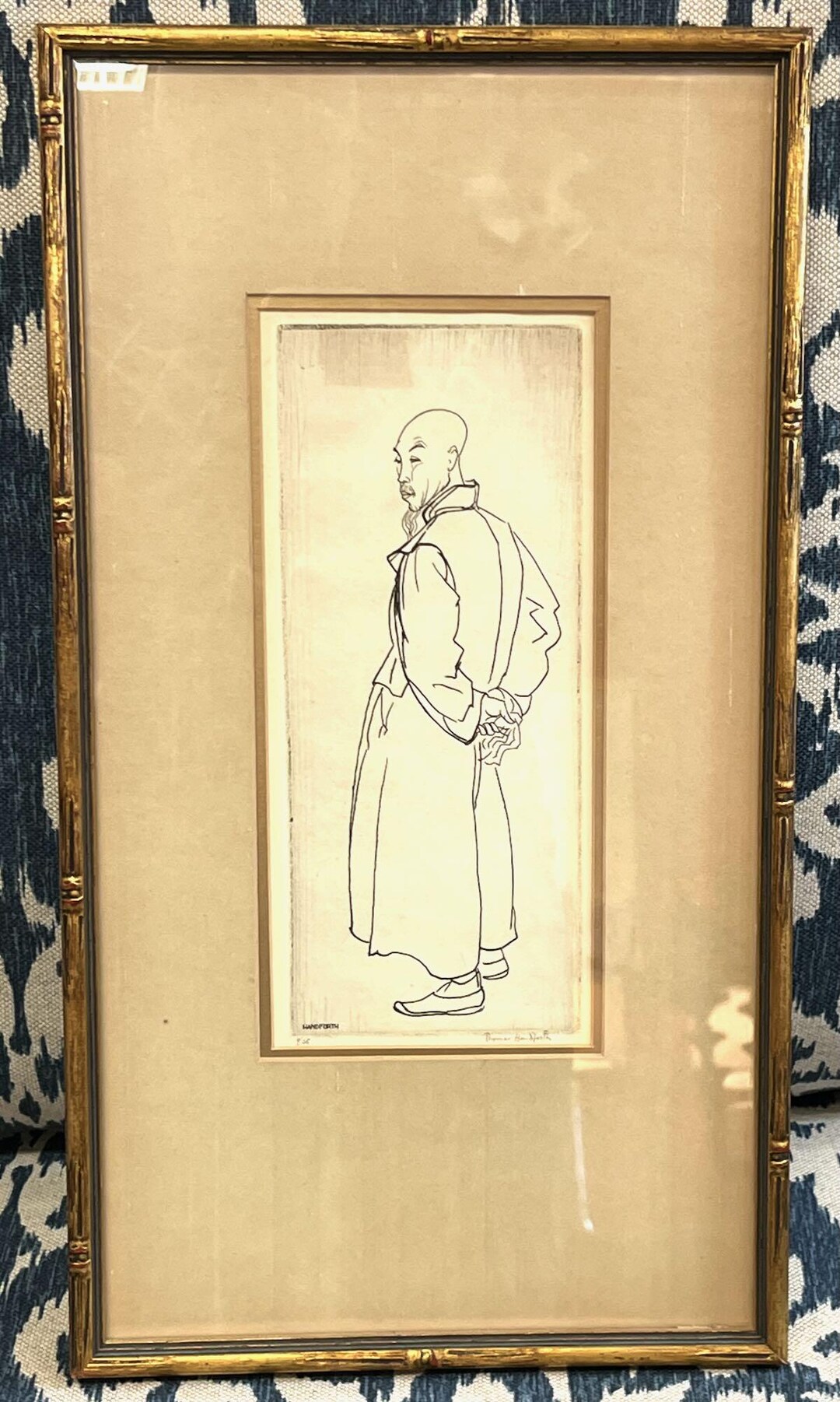 Thomas Handforth Engraving Study of a Man 1930's FRAMED 9-3/4