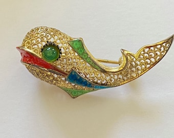 Silver Filagree Whale Pin. Enamel, gold