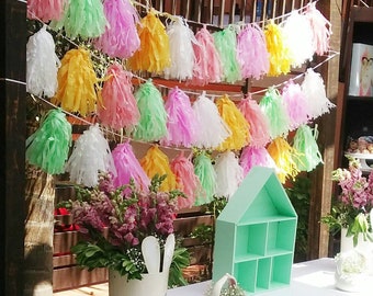 Tissue garland beautiful and full pink mint peach golden yellow white CUSTOM COLORS available