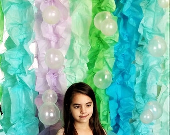 Under the Sea backdrop extra long ruffle kelp strips with bubbles for Mermaid birthday or Under the sea party decorations