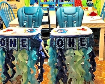 High chair garland banner under the sea 1st birthday perfect for Luca, Octonauts party, Little Mermaid birthday, Finding Nemo party