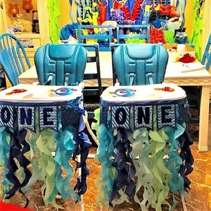 High chair garland banner under the sea 1st birthday perfect for Luca, Octonauts party, Little Mermaid birthday, Finding Nemo party image 1