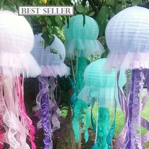 Jellyfish lantern hanging decor, LARGE, Little Mermaid Birthday for under the sea party decorations or mermaid nursery, ocean baby shower