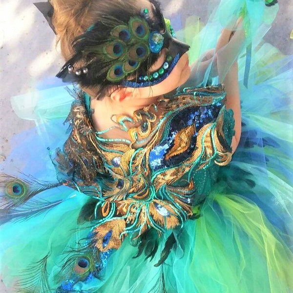 Pfau Kostüm Mädchen oder Erwachsene Pfau Tutu mit Maske und Zauberstab und wunderschönen Overlay wählen Sie Set-Optionen Kinder-Halloween-Kostüm KIDS oder ERWACHSENE