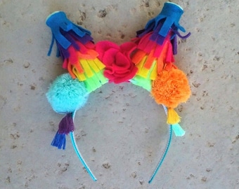 Llama headband - pinata headband - fiesta headband with colorful tassels and pom poms and felt fringes for Halloween or Fiesta birthday