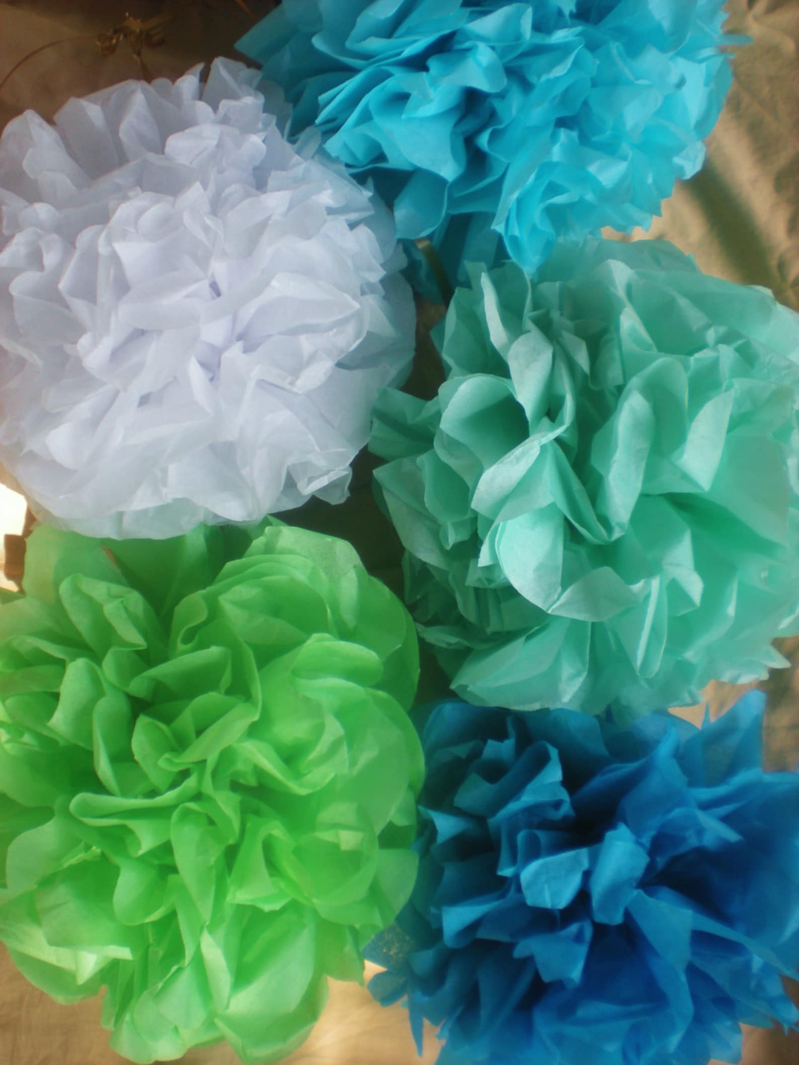 Pom poms blue palette sea green aqua white 9 in diameter set Etsy
