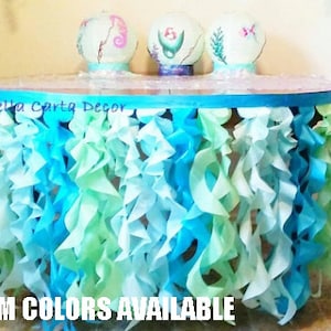 Under the Sea table skirt or photo backdrop tissue tentacles satin ribbon for ocean party or photo shoot Aqua mint turquoise ruffle skirt image 2