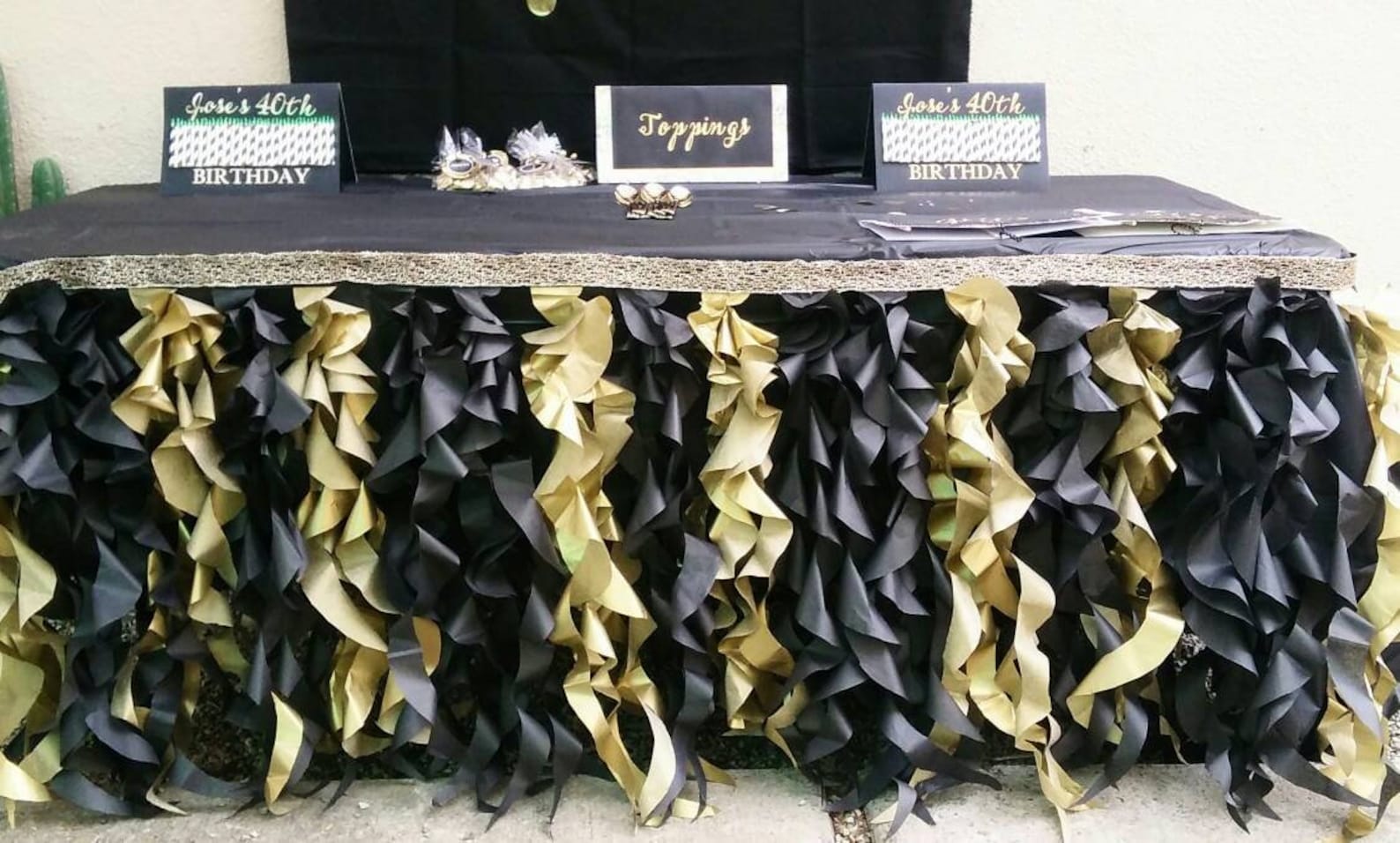 Black Gold Table Skirt Ruffle Gold Glitter Ribbon Tissue Etsy