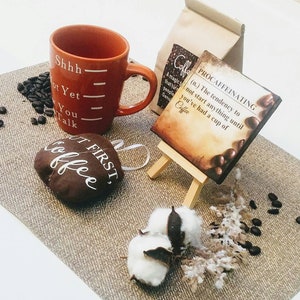 Coffee lovers gift set boxed Funny mug, Quality coffee, Desk print canvas & stand, Coffee Bean, Boss Gift, unisex gift for him for co-worker image 7