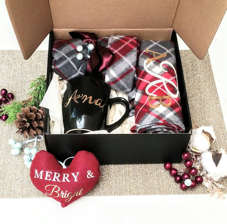 Custom Boxed Christmas Gift Set Hat Scarf W/ Monogram Fleece Etsy