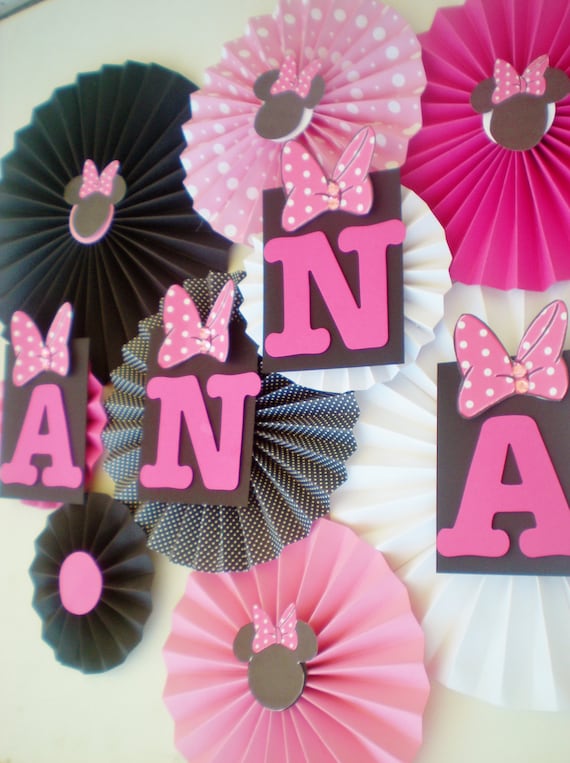 Minnie Mouse Party Table Backdrop Paper Fans Pink Black Etsy