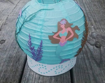 Verjaardagsstuk zeemeermin Onder de zee Feestdecoraties met glitter zeeplanten papieren lantaarn Aqualavendel met led-verlichtingsoptie