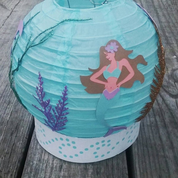 Mermaid birthday centerpiece Under the sea Party decorations with glitter sea plants paper lantern Aqua lavender with LED light up option