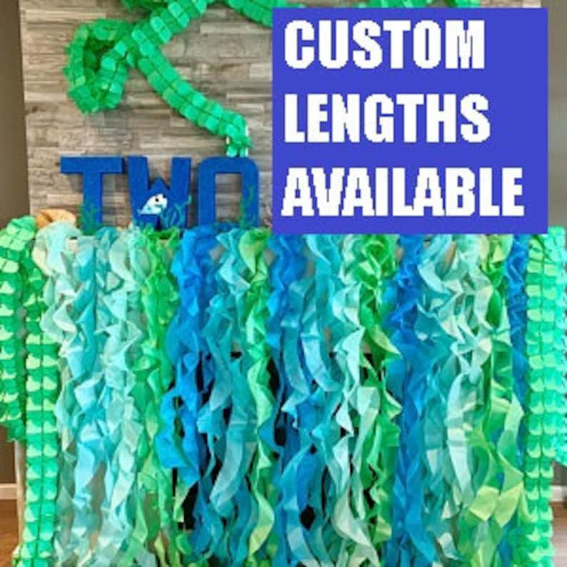 Under the Sea table skirt or photo backdrop tissue tentacles satin ribbon for ocean party or photo shoot Aqua mint turquoise ruffle skirt image 5